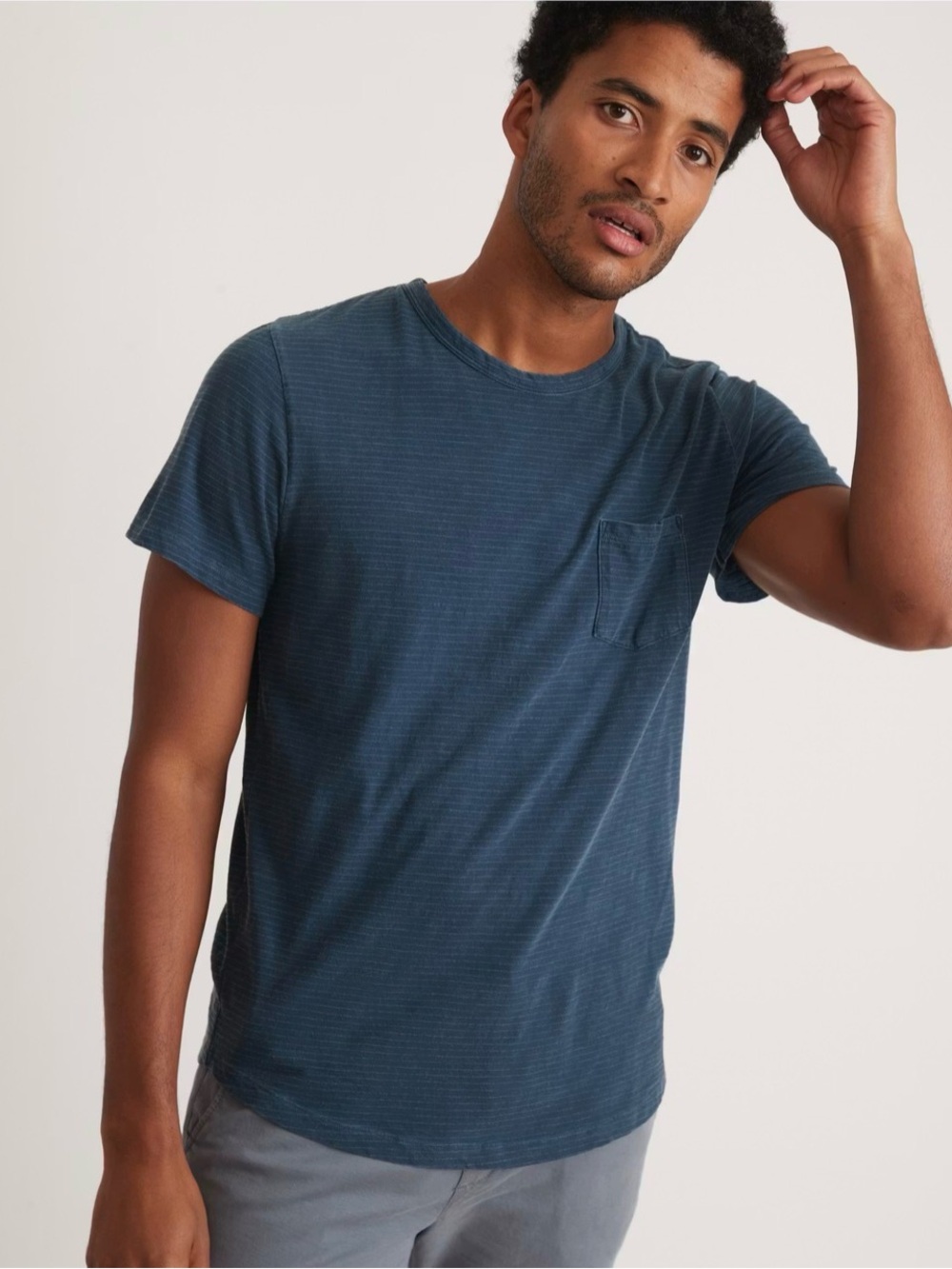 Marine Layer Saddle Pocket Tee In Navy Blue And White Stripes Size Medium NWOT